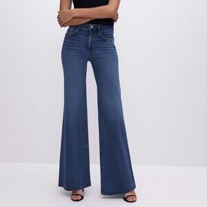 Good American Good Waist Wide Leg Raw Hem Palazzo Jeans